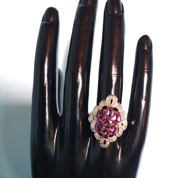 Stunning Natural Amethyst Gold Plated 925 Sterling Silver Statement Ring - Picture 8 of 17